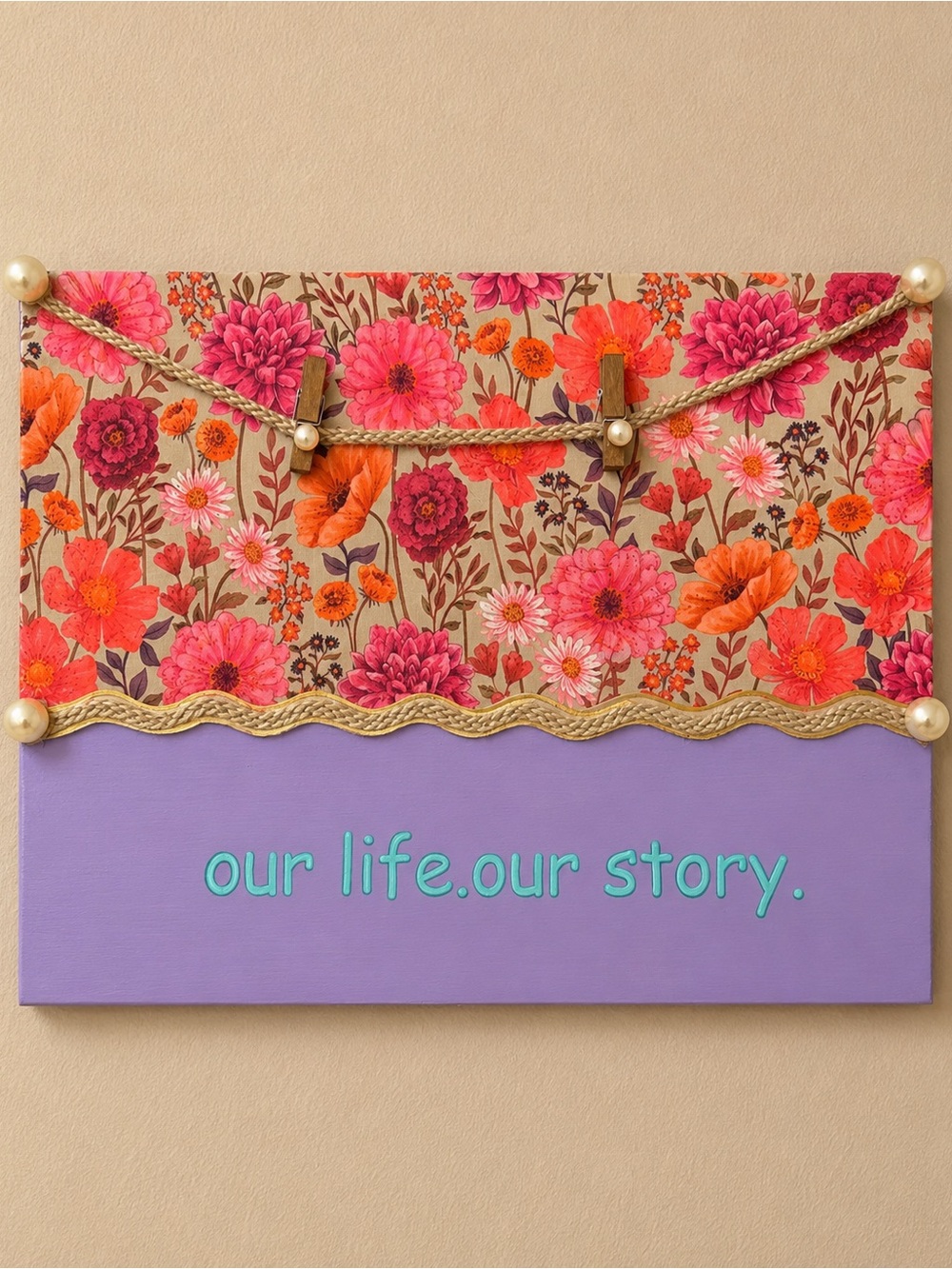 Floral "Our Life. Our Story." Canvas Wall Art - Pink & Purple